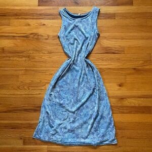 Vintage 90s Blue Metallic Floral Midi Dress Size M Whimsygoth Elegant